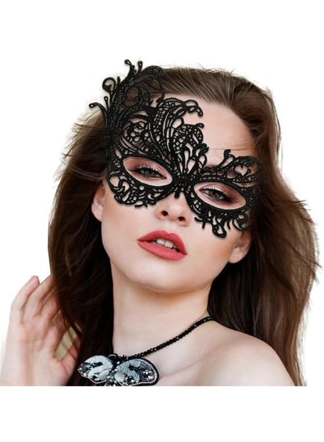 4 قطع من قناع العين من الدانتيل للنساء، أقنعة تنكرية للوجه الغامض قناع عين فينيسي لحفلات الكرنفال، أسود - Image 2